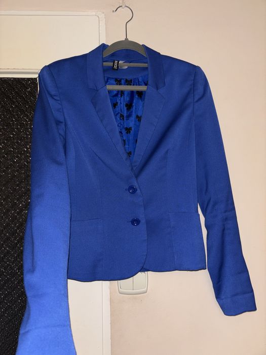granatowa kobaltowa marynarka żakiet h&m