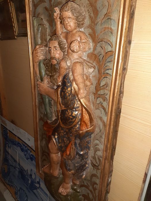 São Cristóvão em madeira Arte Sacra