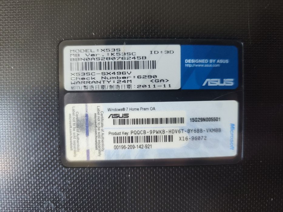Laptop Asus X53S 256GB SSD, 8GB ram, GT520MX