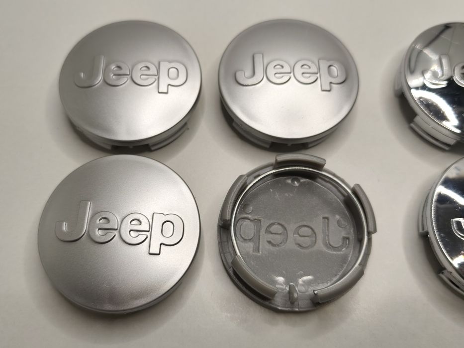4 Centros Jante Jeep 64mm Tampas Cubos Rodas Cromado Preto Grand Cherokee Renegade Compass Wrangler Novo