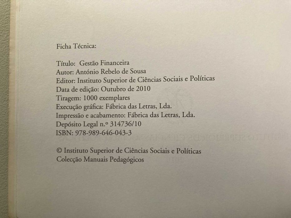 Gestão Financeira, de António Rebelo de Sousa