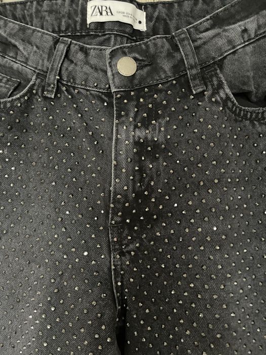 Жіночі графітові джинси Zara mom з камінцями