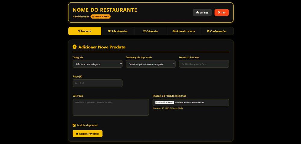 Website com Ementa Digital e Código QR