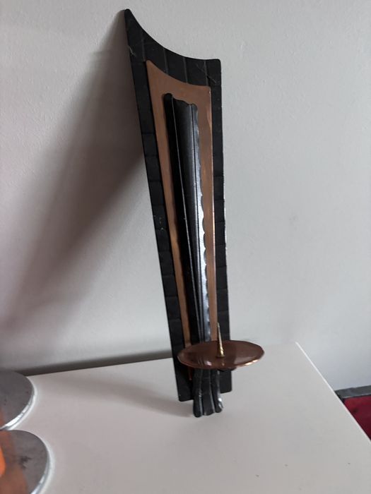 Świecznik wiszący retro prl miedź