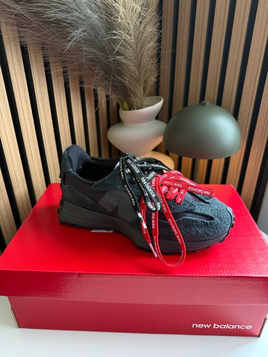 WOW! New Balance 327 Double Laces Black Grey 36 37 38 39 40 41 42 44