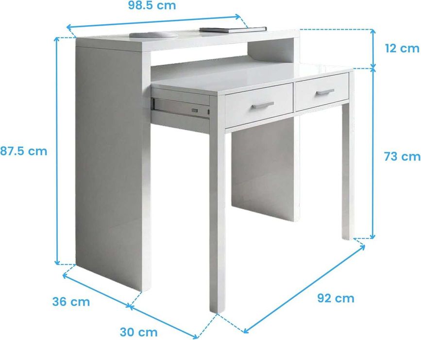 Mesa de Escritório / Estudo Extensível 98,5 cm x 36-70 cm Branco