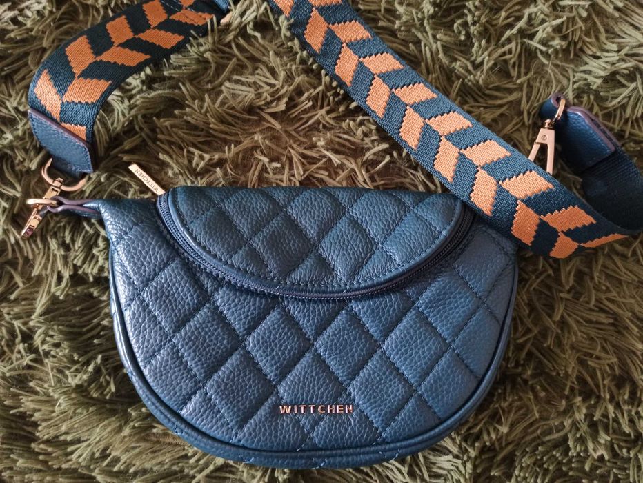 Сумка WITTCHEN шкіряна, синя, з двома ремінцями, крос-боді.