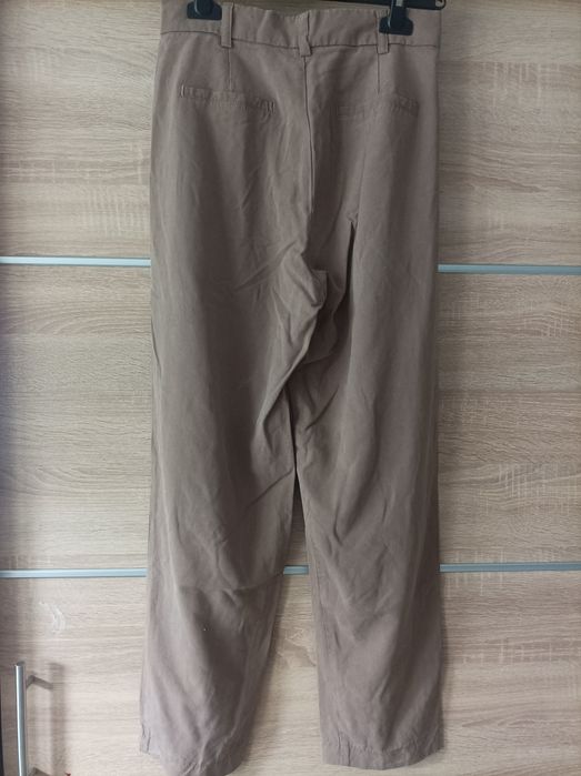 Kauf dich gluecklich, eleganckie materiałowe spodnie, wiskoza, S, brąz