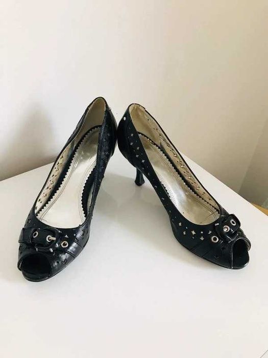 Buty damskie szpilki 38 czarne na średnim obcasie 7 cm czółenka