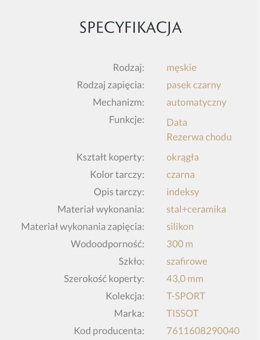 Tissot seastar 1000 powermatic 80 automat zegarek