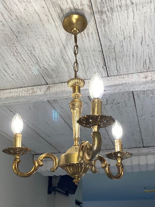 Francuski Żyrandol nr. 26 Francja, mosiądz 3-ram Antyk Lampa