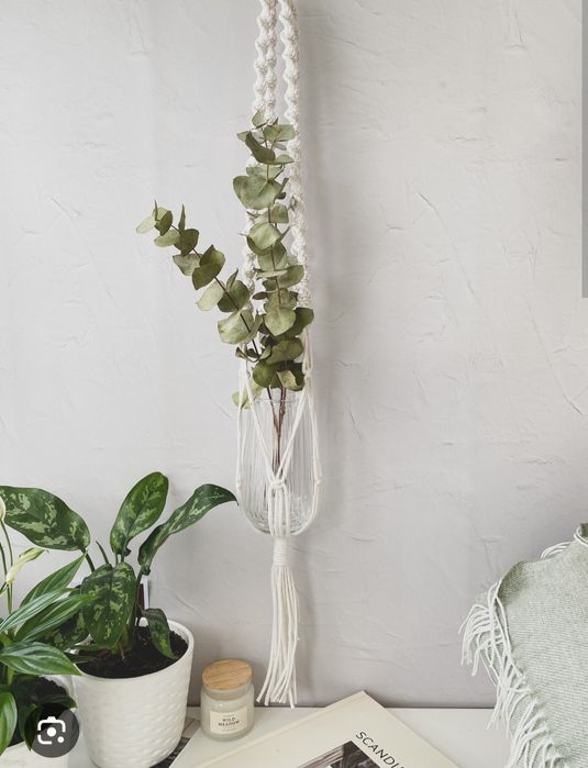 Suporte para plantas macramê, para floreira, com suporte de parede