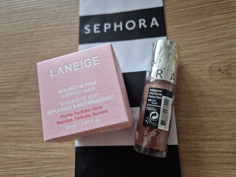 Krem na noc i błyszczyk nude! Nowe! Tanio! LANEIGE maska na noc 25 ml SEPHORA powiększający usta 6 ml XXL NUDE NA WYJAZDY!