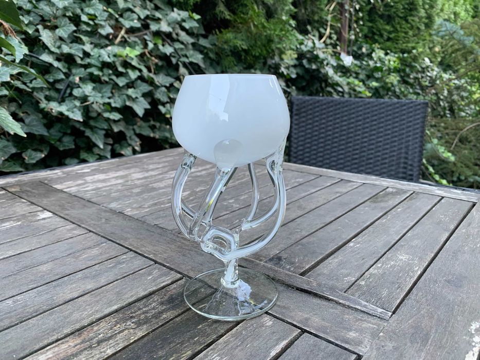 kielich szklany opal Krosno, Makora, stan bd, PRL, Vintage