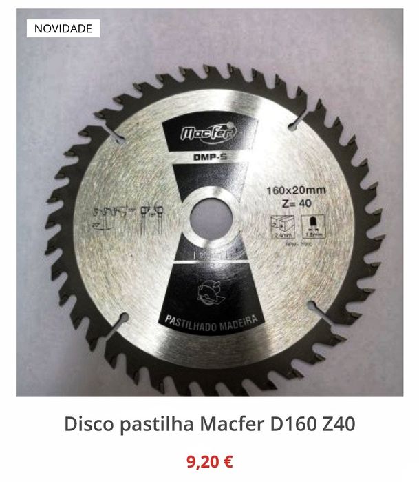 Disco pastilha Macfer D160 Z40