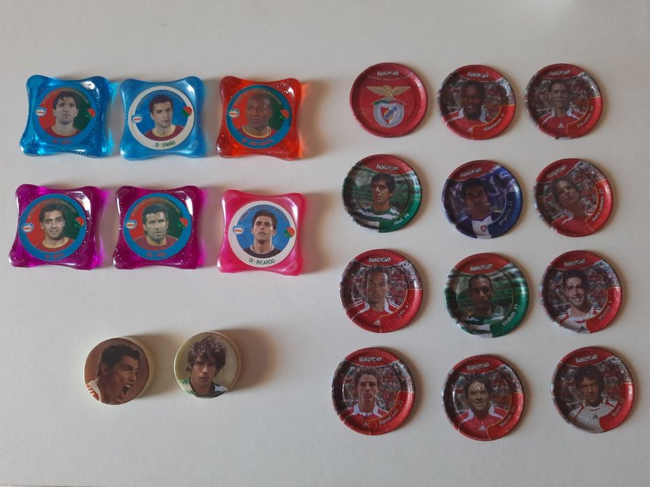 Lote colecionáveis futebol - tazos, imans, cromos, Ronaldo, Benfica