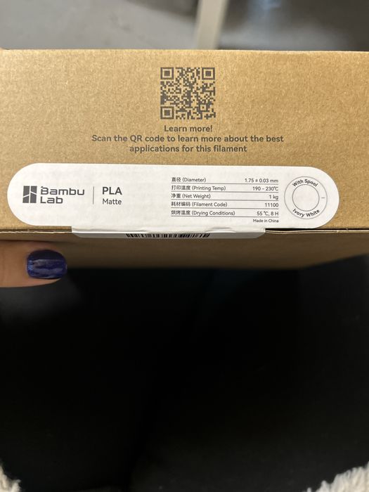PLA para impressora 3D: Matte 1kg Ivory white da BambuLab*novo selado*