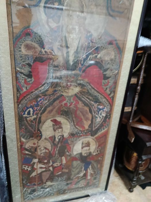 Grande Pintura Imperial Chinesa Papel Xuan séc XVIII 185 cm