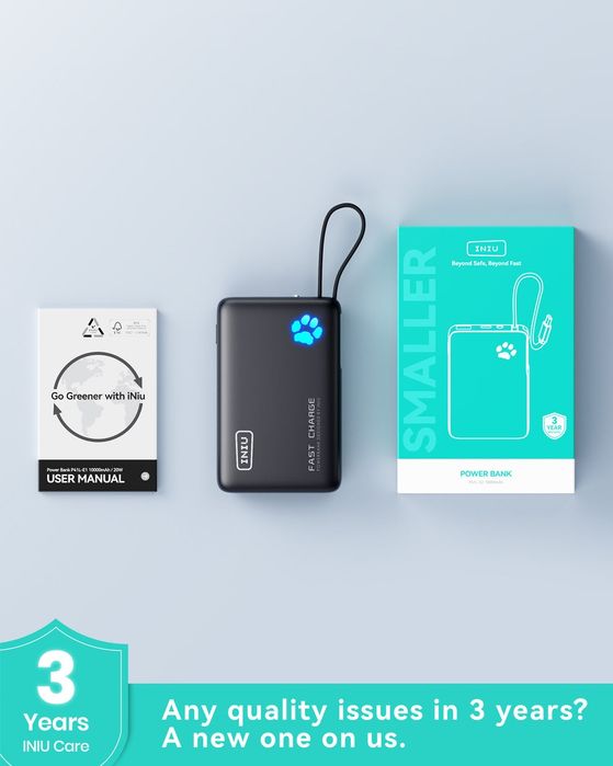 INIU Power Bank, 45 W PD3.0 o mais leve 10000 mAh bateria externa