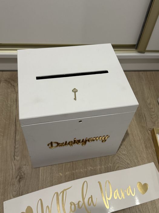 ŚLUB/WESELE Drewniane pudełko na koperty, pudełko na obrączki