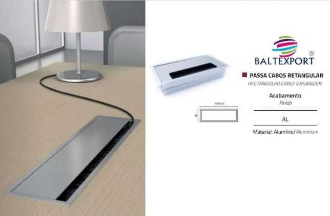Passa Fios Rectangular em Alumínio para Encaixar no Tampo Secretária ou Mesa Reunião Novo