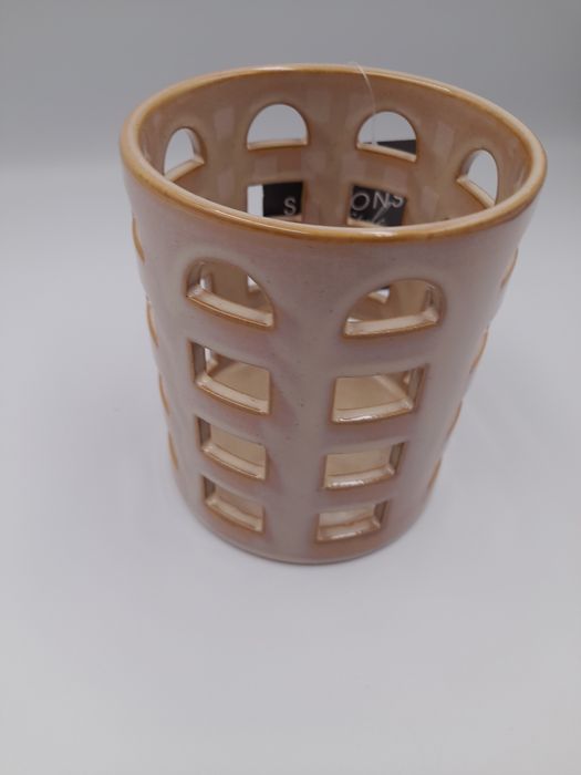 Świecznik lampion ceramiczny beżowy