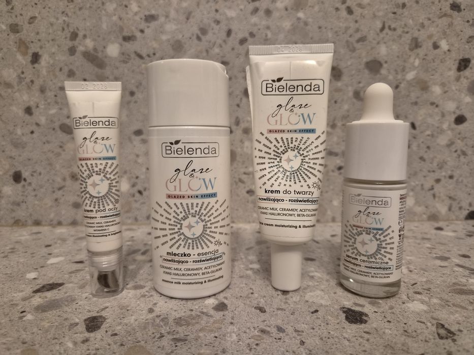 Bielenda seria glaze & glow - mleczko / krem do twarzy / serum / krem pod oczy
