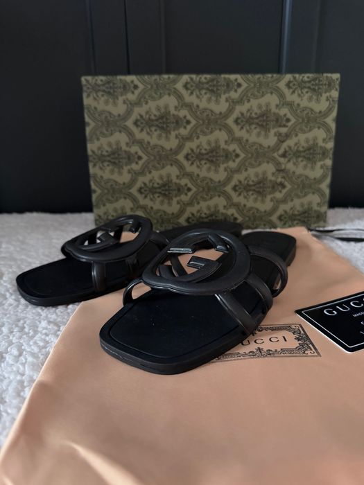 Klapki Gucci nowe czarne box Logo top 38