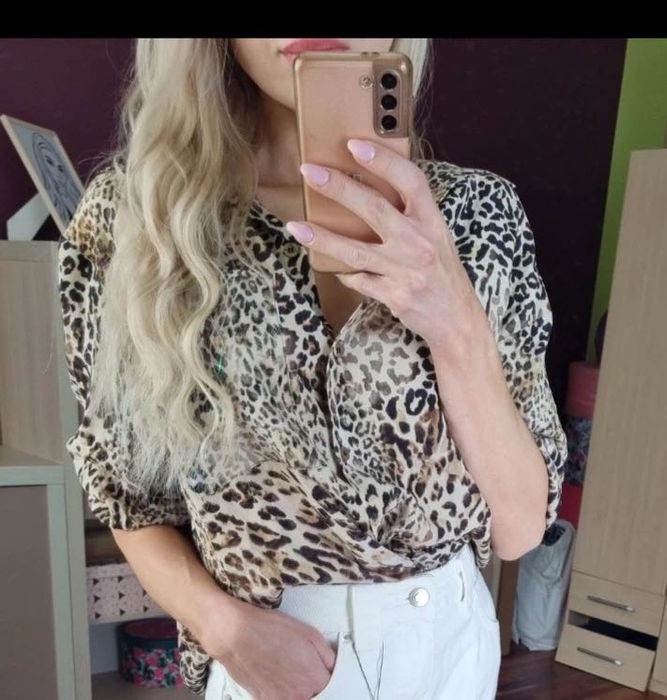 Zara koszula wiskoza print leopard panterka M