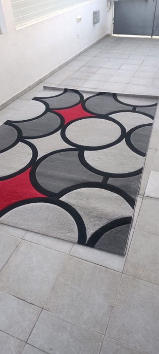 Carpete para sala 200x290 cm – Tons de Cinzento e vermelho