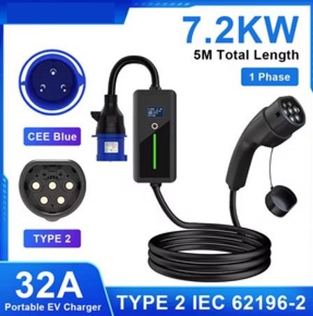 Carregador Portátil 7 kw - 32A -Type 2 - Veiculos Eletricos/ Hibridos