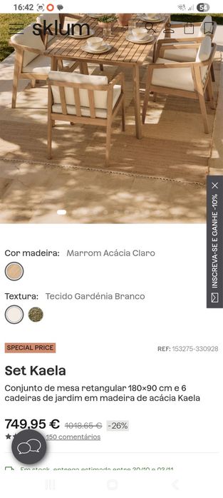Mesa e 6 cadeiras Sklum (ainda empacotadas)