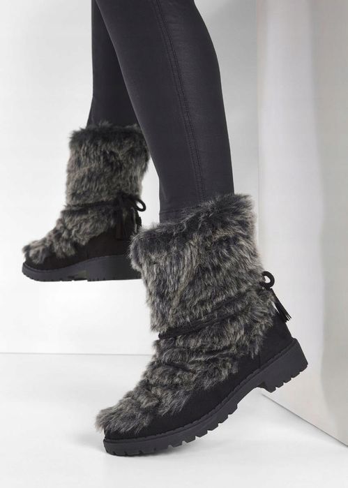 B.P.C botki-kozaczki z futerkiem czarno-szarym 39.