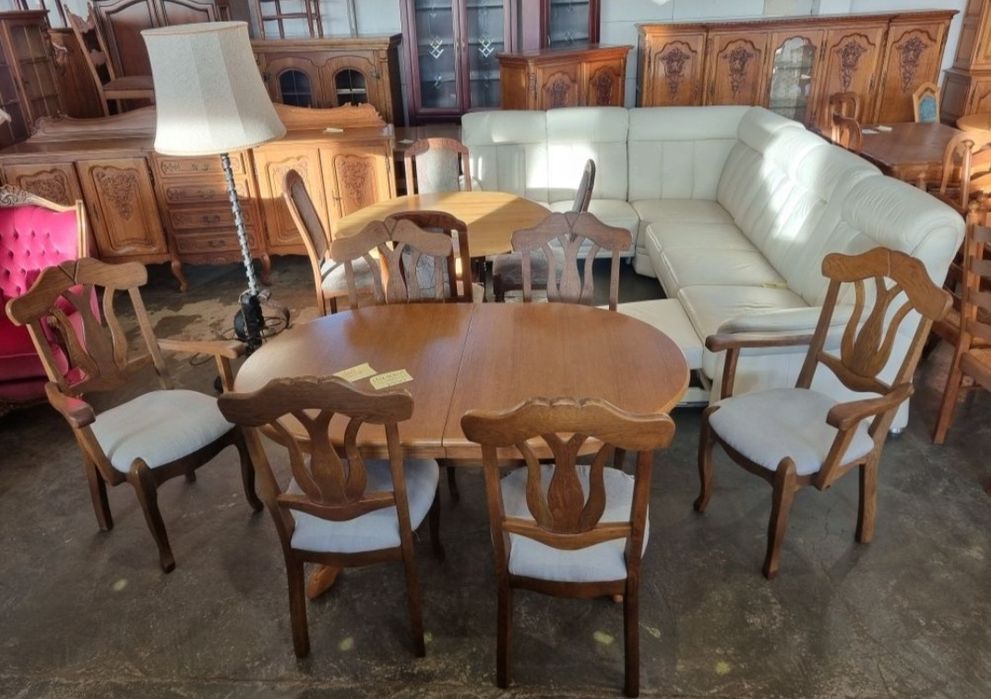 stół drewniany duży rozkładany +6 krzeseł