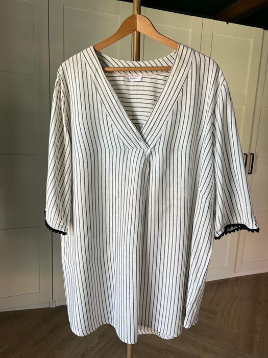 Lniana bluzka w paski boho rozmiar 48 marki C&A