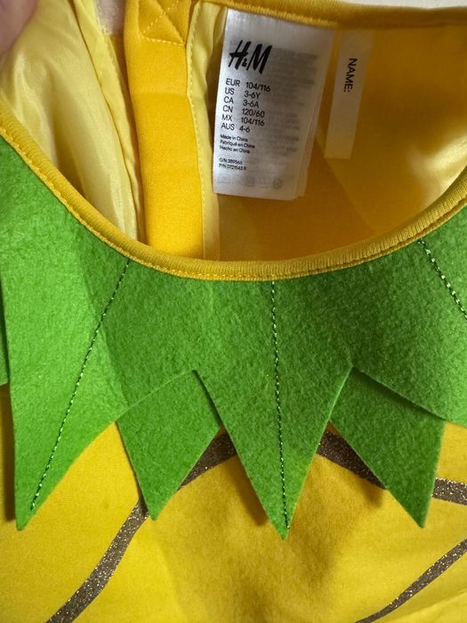 Fato carnaval criança 3-6 anos Ananás