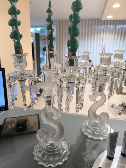 Castiçais antigos de vidro (par)