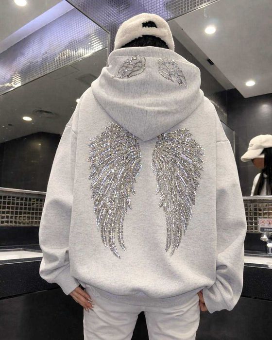 4 кольори худі оверсайз на флісі з крилами стрази худи світшот свитшот