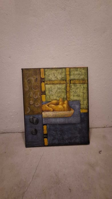 Quadro/ pintura com frutas - moldura danificada