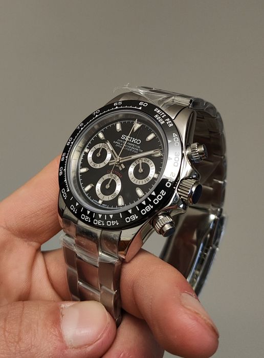 Seiko MOD Daytona Czarny Oyster Nowy Custom Personalizowany Zegarek Męski MEN Chronograf