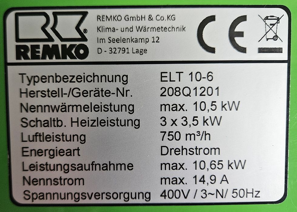 Nagrzewnica powietrza Remko 10,5 kW