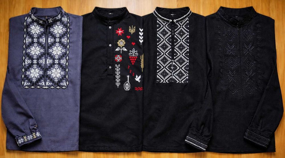 Вишиванка на хлопчика дитяча чорна з довгим рукавом стильна сорочка