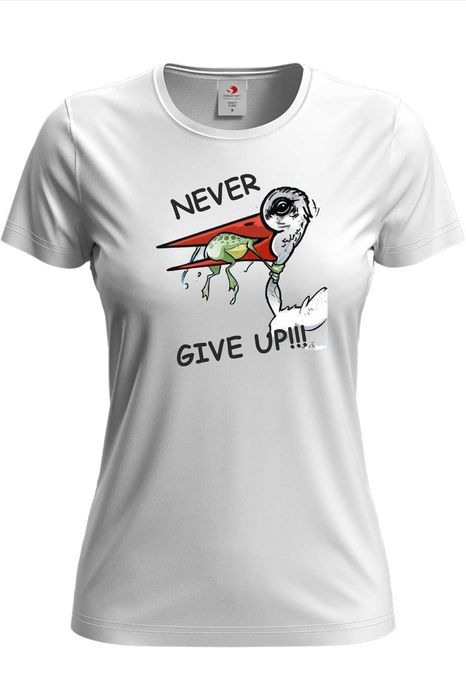 Koszulka damska NEVER GIVE UP | biała lub czarna | S–3XL
