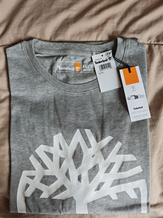 Timberland szary t-shirt rozm XL nadruk białe logo