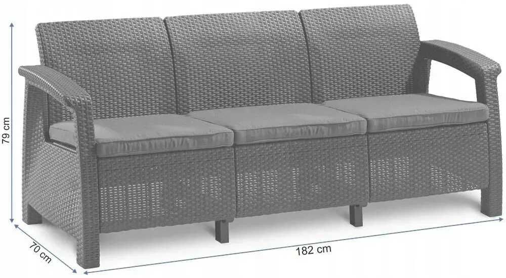 Диван для саду і тераси тримісний Keter Corfu Love Seat Max 258975 графіт