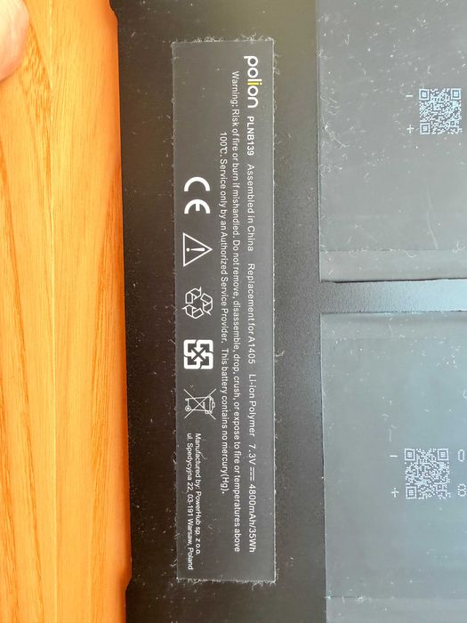 nowa bateria A1405 A1466 do APPLE MacBook Air 13 + Apple A1496 - 2 szt