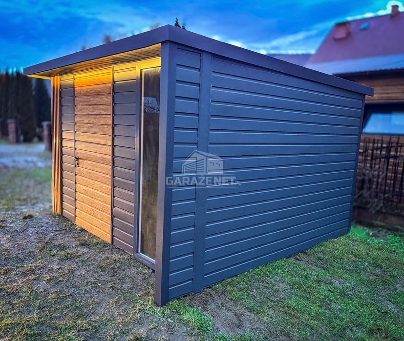 Schowek Domek Ogrodowy 3X3M Antracyt Drewnopodobny Dach Spad Tył Ts987