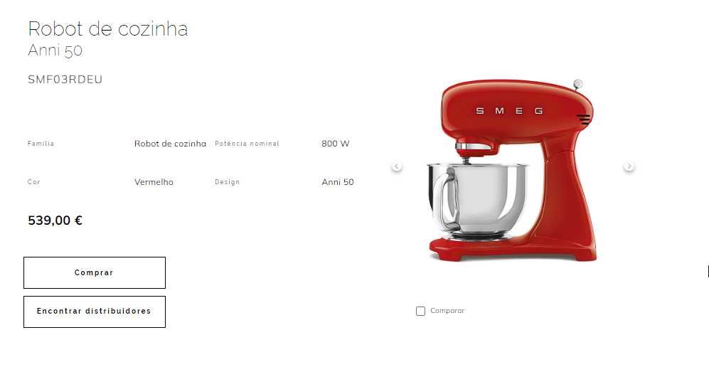 SELADO - Robot de cozinha SMEG - Batedeira VERMELHO - NOVO