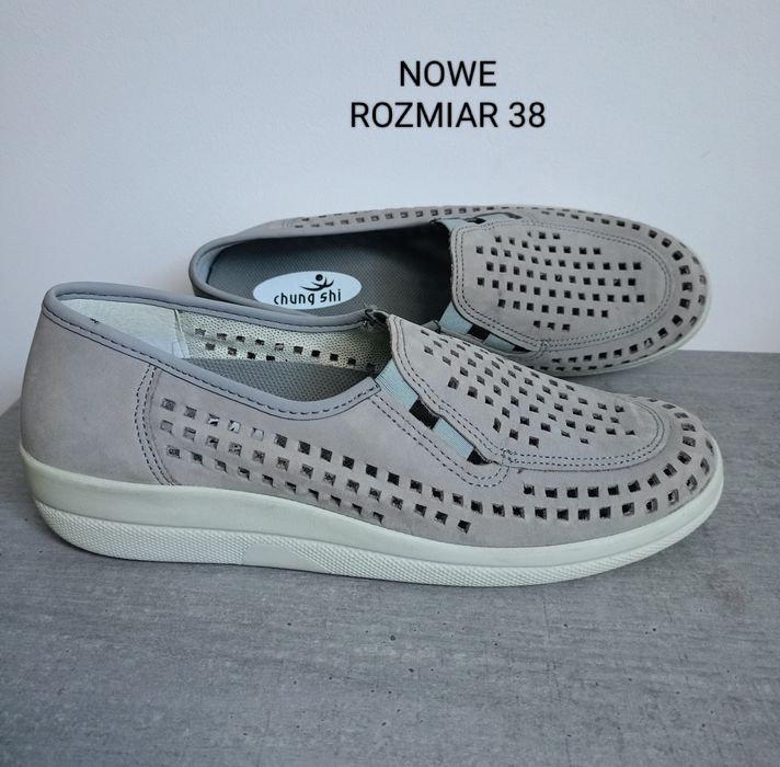 Ażurowe półbuty mokasyny damskie rozmiar 38 szare