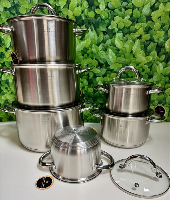 Duży zestaw garnków.12el.  grube dno. Każda kuchenka. Nowy